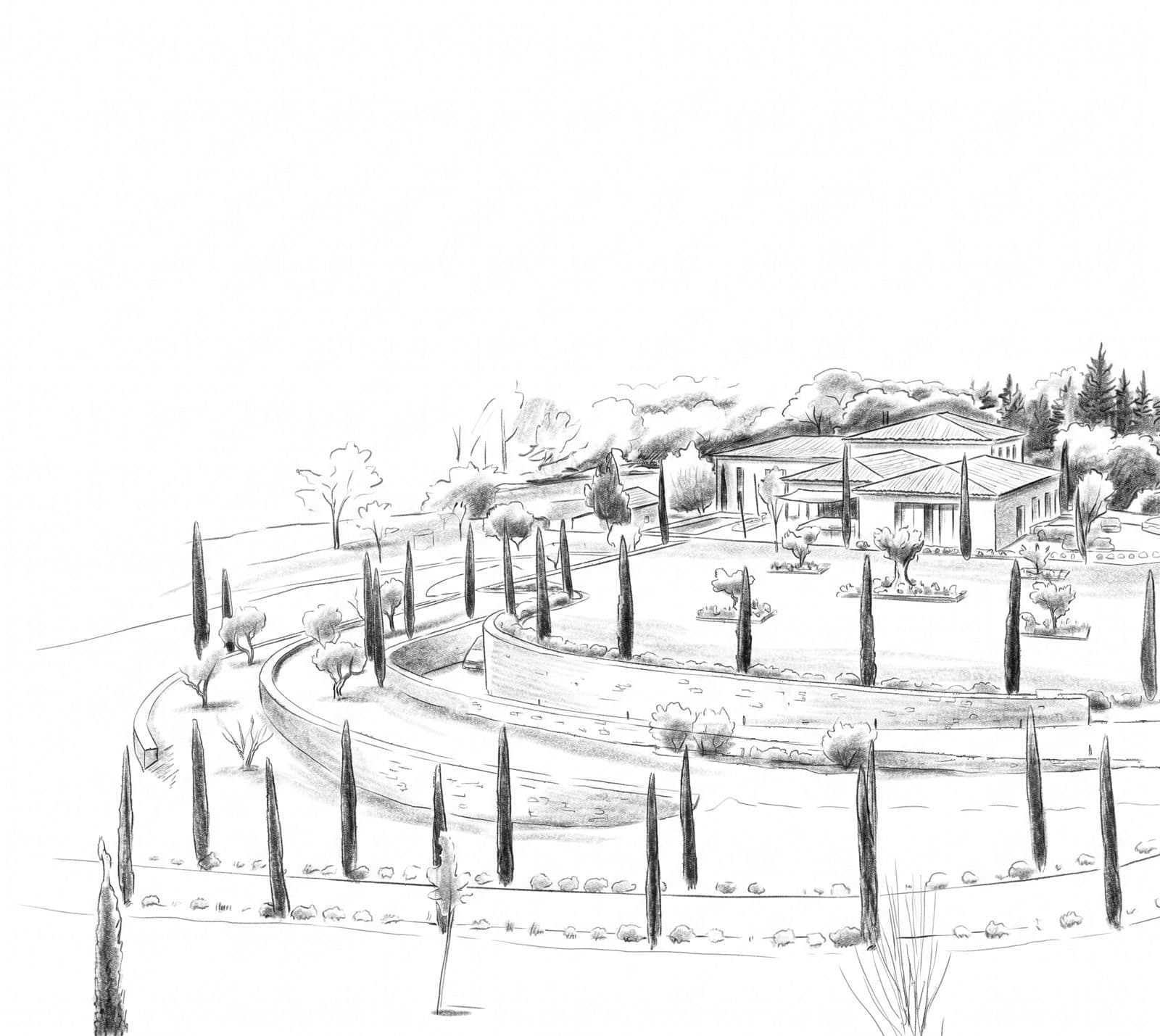 Illustration du domaine Maison Claudie entouré de cyprès